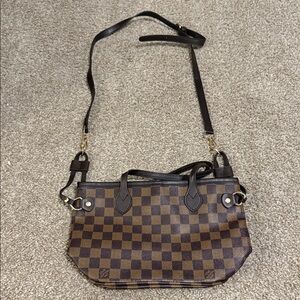 Brown Checkered Crossbody Tote Bag